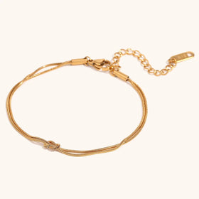 Zooying Stylish Simple Stainless Steel Plated 18K Gold Knotted Fine Snake Chain Double Couple Bracelet Women