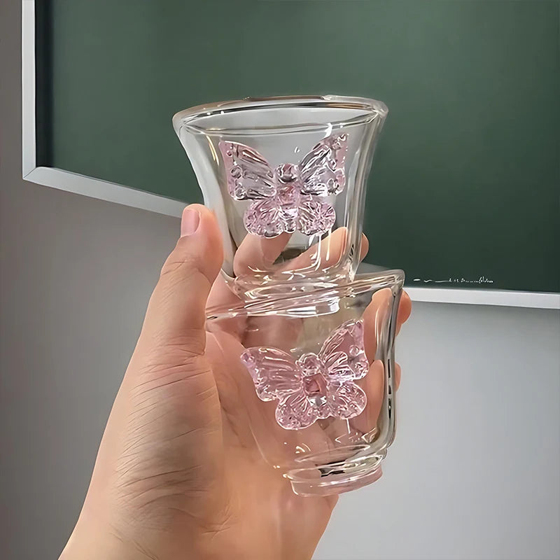Original Design Spring butterfly Pot Cup Set Teacup Wine Glass Niche Design Teapot Warming Pot High Borosilicate Hand Blown