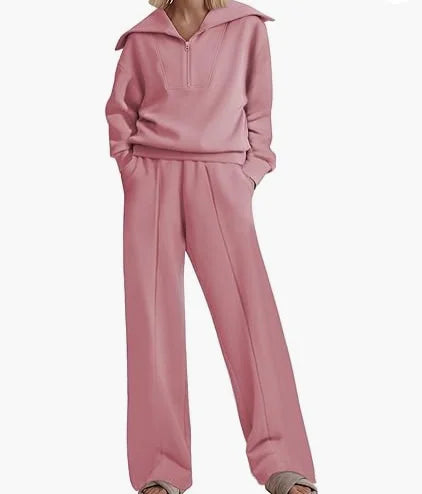 Two Piece Outfits Half Zip Sweatshirt Sweatsuit Lounge Sets for Women Matching Set Wide Leg Pant Tracksuit