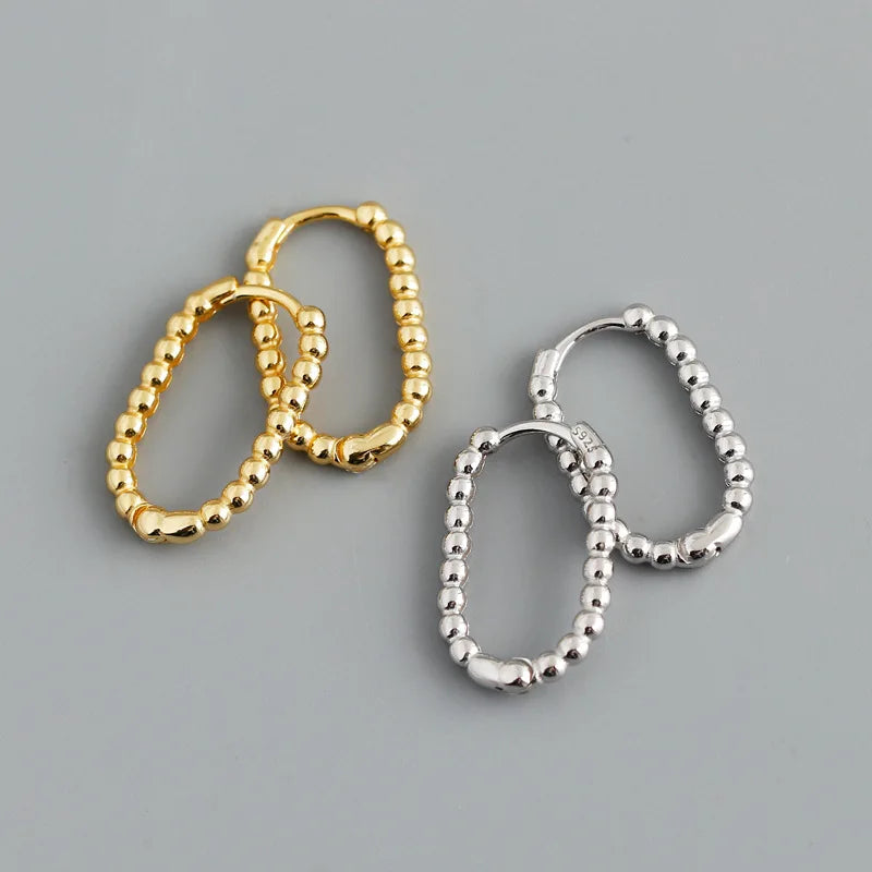U-shaped Personality Trend Fashion Bead Pattern S925 Silver U Hoop Earrings for Women