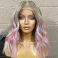 Ombre Gray Pink Middle Part Preplucked Natural Hairline Wig Transparent HD Swiss Full Lace Human Hair Women Wigs