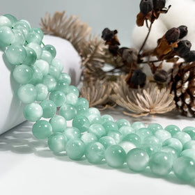 Natural Polished Round Angel Green Moonstone Gemstone Loose Beads Green Larimar for Jewelry Making Green Larimar Beaded