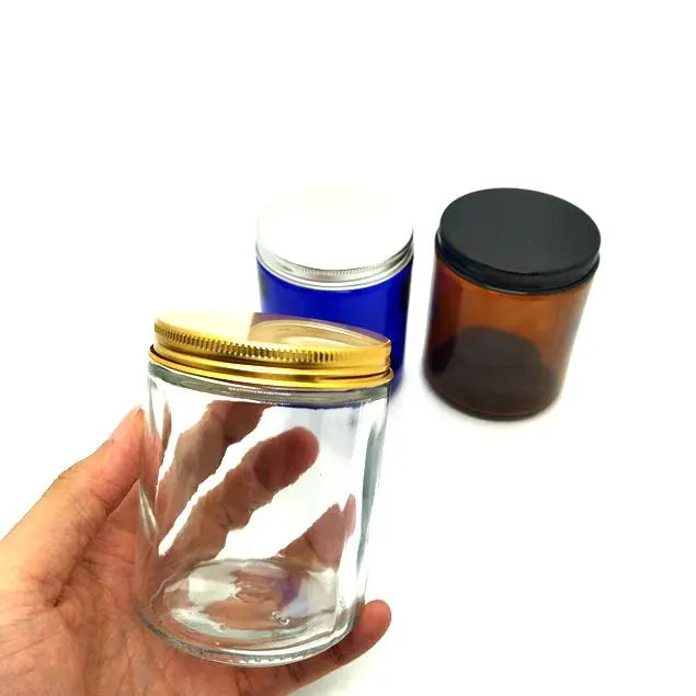 Glass Jar 250g 4oz 8oz 16oz Amber Clear Luxury Empty Straight Sided Glass Candle Jar with Aluminum Metal Lids Factory Price