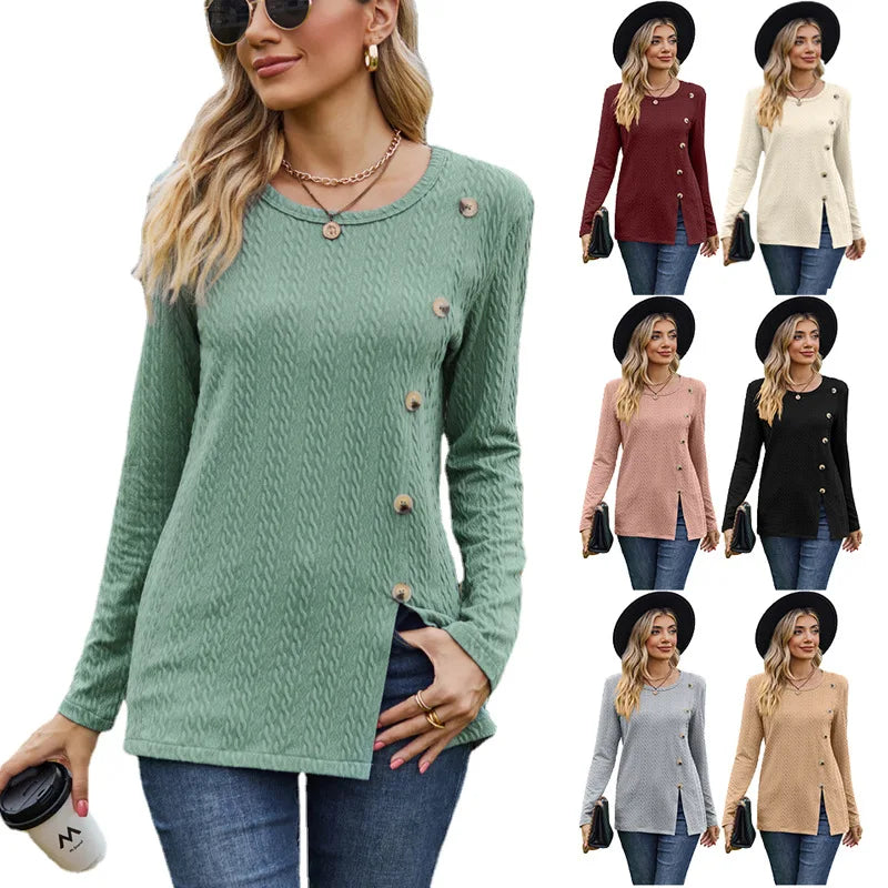 Casual Blouses and Shirts for Women Fashion Side Slit t Shirt Women Long Sleeve Tops