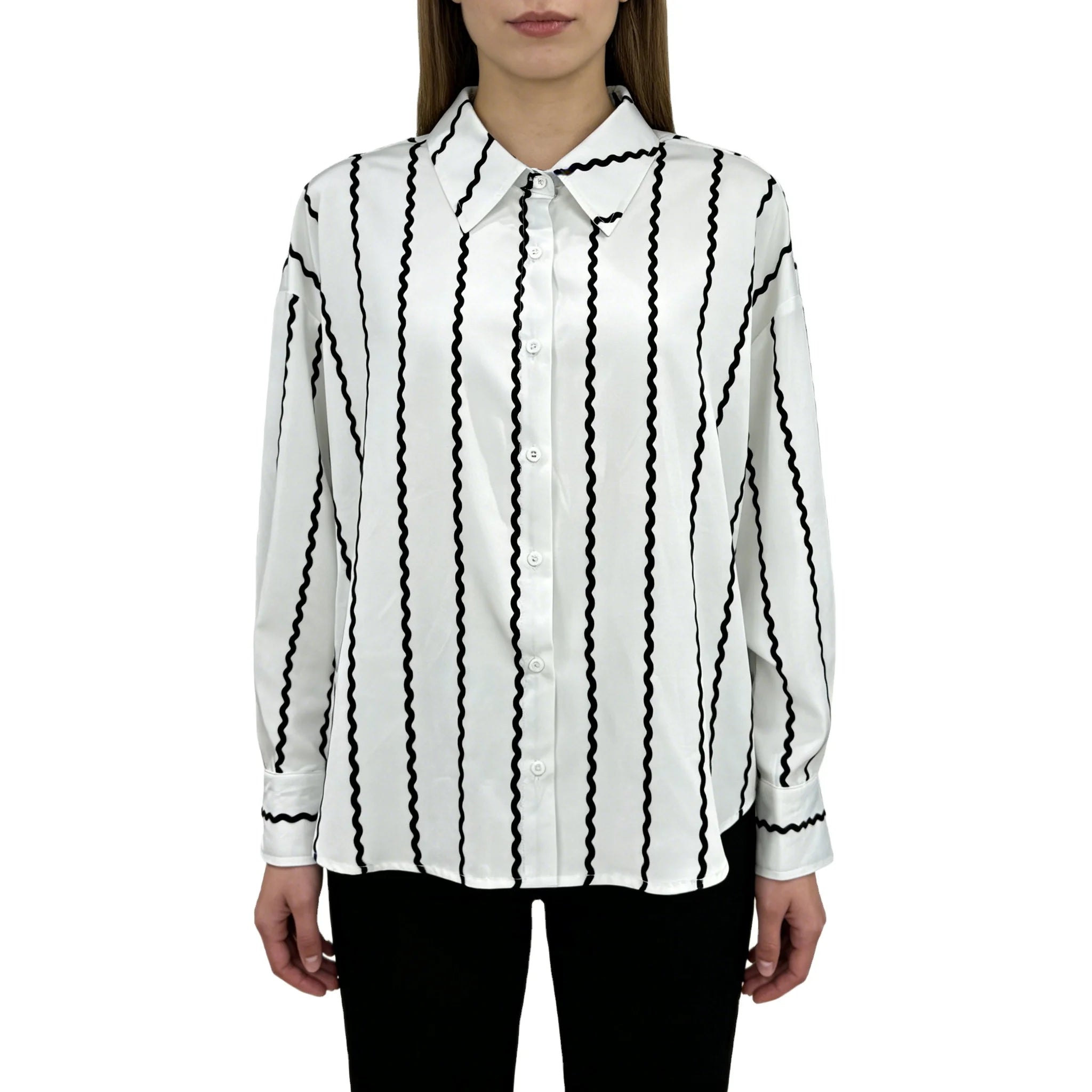 Black Stripe Simple Commuting 2024 Blouse Blouse Women White Spring Blouse