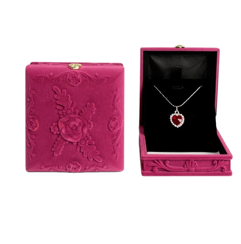 Rosy Color Light Luxury Velvet Jewelry Earrings Pendant Display Storage Packaging Box