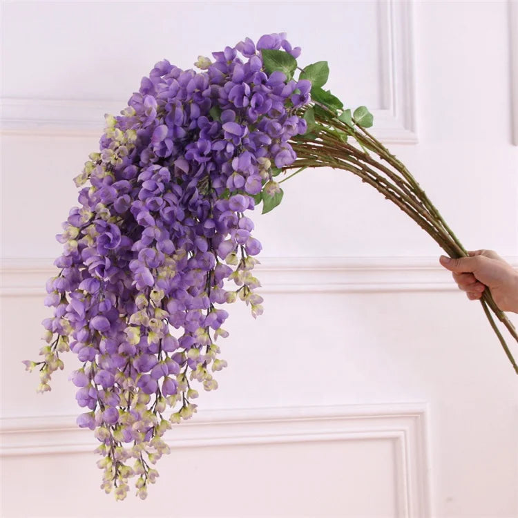 T348 Wisteria Artificial Flower Bushy Silk Vine Ratta Hanging Garland Hanging Flower for Wedding Party Garden Outdoor Wall Decor