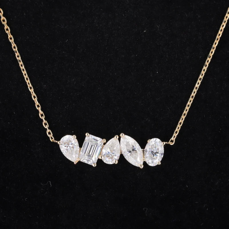 Muiti Shape 4*6mm Emerald Cut 10k Yellow Gold DEF VS Loose Lab Grown Diamond Women Necklace