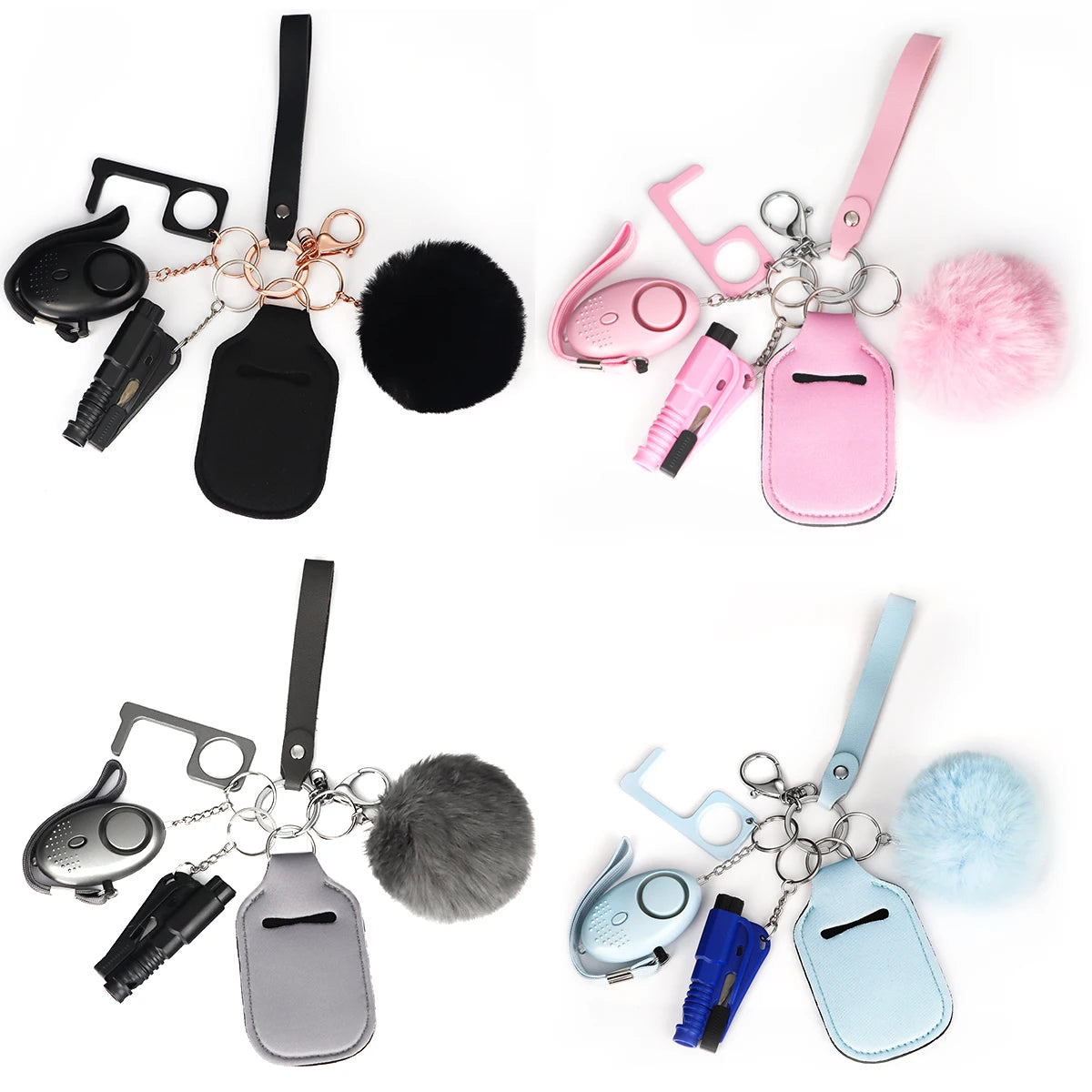 6pcs/set Customized Self Defense Keychain Set Safety Tool Key Chain Personal Protection Alarm Keychains for Women
