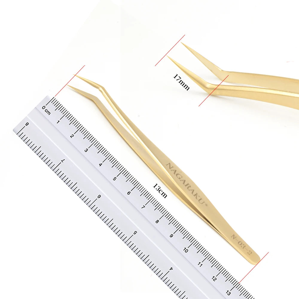 NAGARAKU Fan-making  Stainless Steel Eyelash Tweezers Longer Tips Eyelash Extension Tweezers Closing Well Eyelash Applicator
