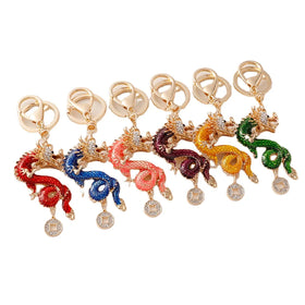 2023 Best Selling Colorful Enamel Dragon Charm Key Chain Rhinestone Chinese Zodiac Dragon Shape Keychain