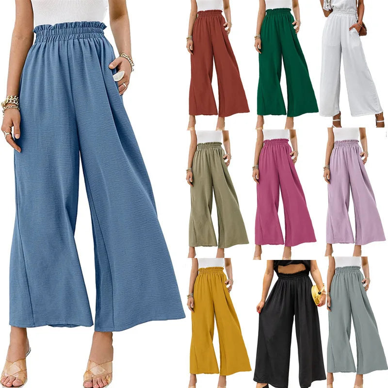 Woman Pants Spring and Summer New Cotton and Linen Solid Color High Waist Loose Casual Wide Leg Pants Sweatpants Women