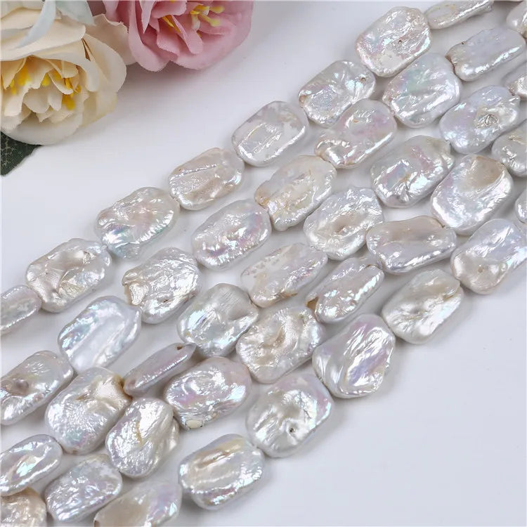 Zhuji 15*20 Natural Freshwater Pearl White Loose Beads Square Rectangle Baroque Wholesale for Jewelry Making