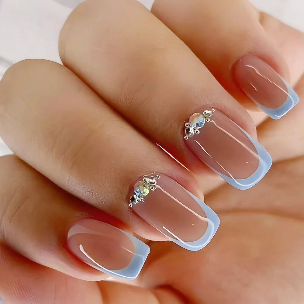 Wholesale French Square Acrylic Press on Nails False Nail Designer Diamond Faux Ongles Artificial Nails Artificial Fingernails