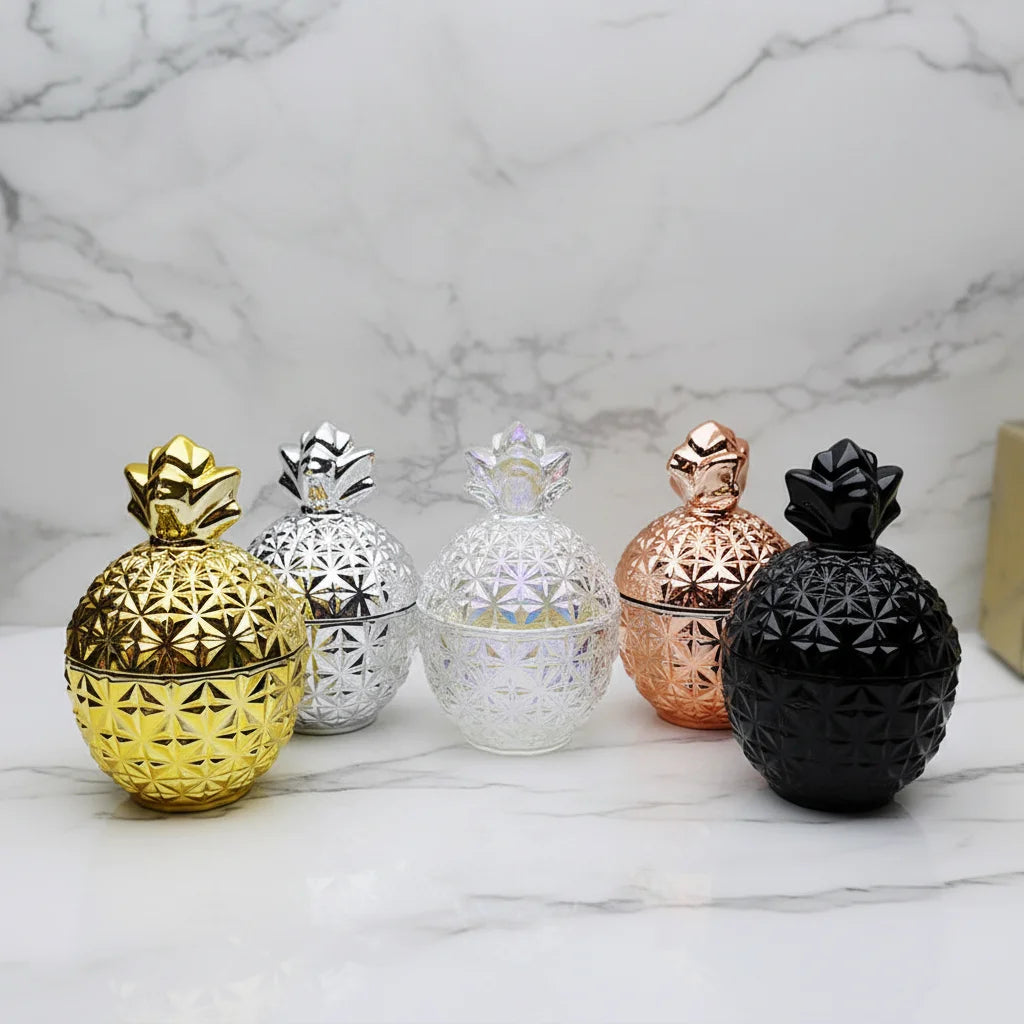 Wholesale Empty Candle Vessels Pineapple Shaped Candy Glass Jar With Lid for Home Decoration