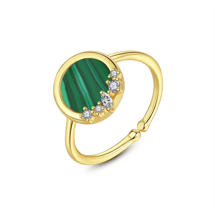 Fashion Wholesale 925 Sterling Silver Malachite Adjustable Healing Crystal Gemstone Ring for Women
