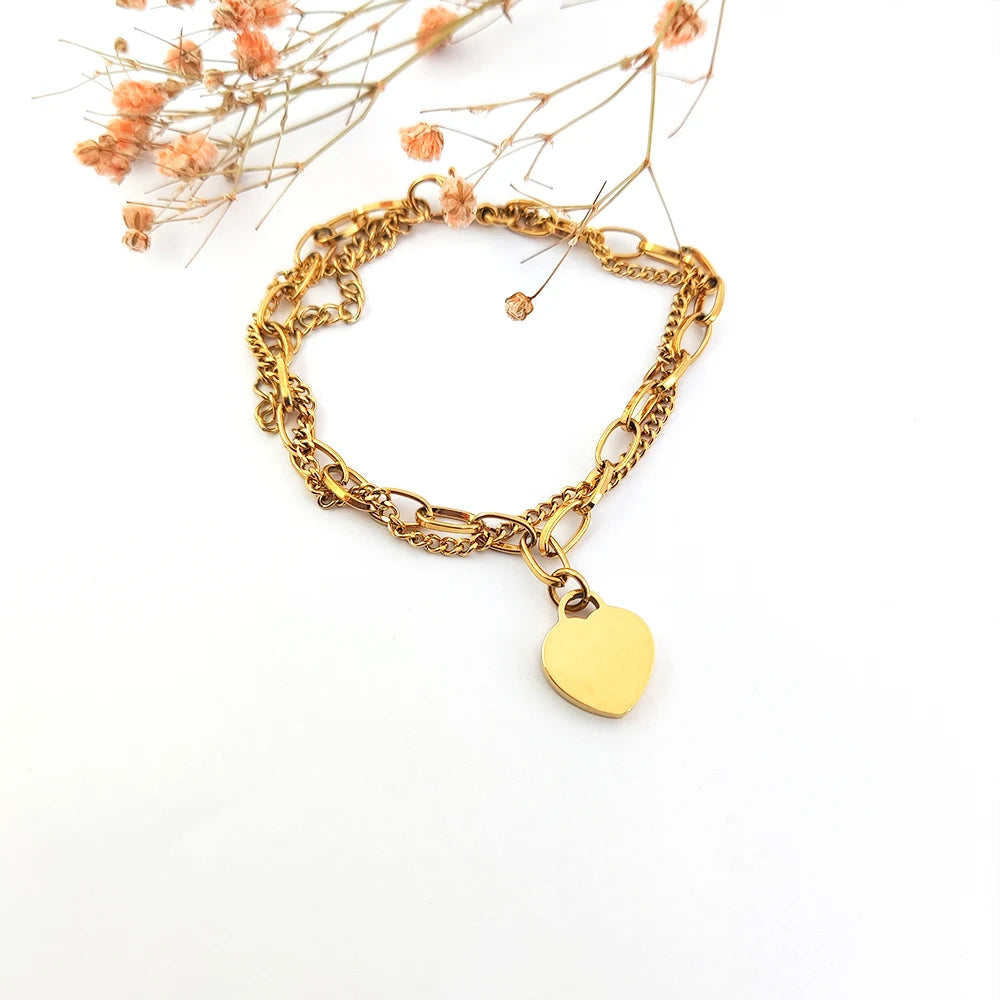 14k Cadena De Oro Heart Bracelet Cadena Acero Inoxidable Acsesorios Woman Heart Shaped Bracelets Bijoux En Aci Inoxyd En Gros