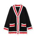 French Design Pearl Button Contrast Color Lazy Loose Knit Cardigan Sweater Female