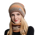 Women Winter Knit Tie Dye Fleece Lined Beanie Cap and Neck Warmer Scarf Sets