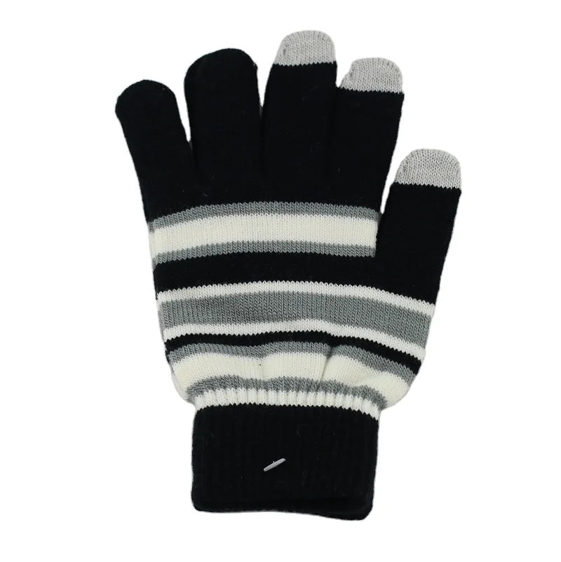 Winter Custom Knitted Acrylic Touch Screen Gloves Warm Gloves for Women with Stripe Style