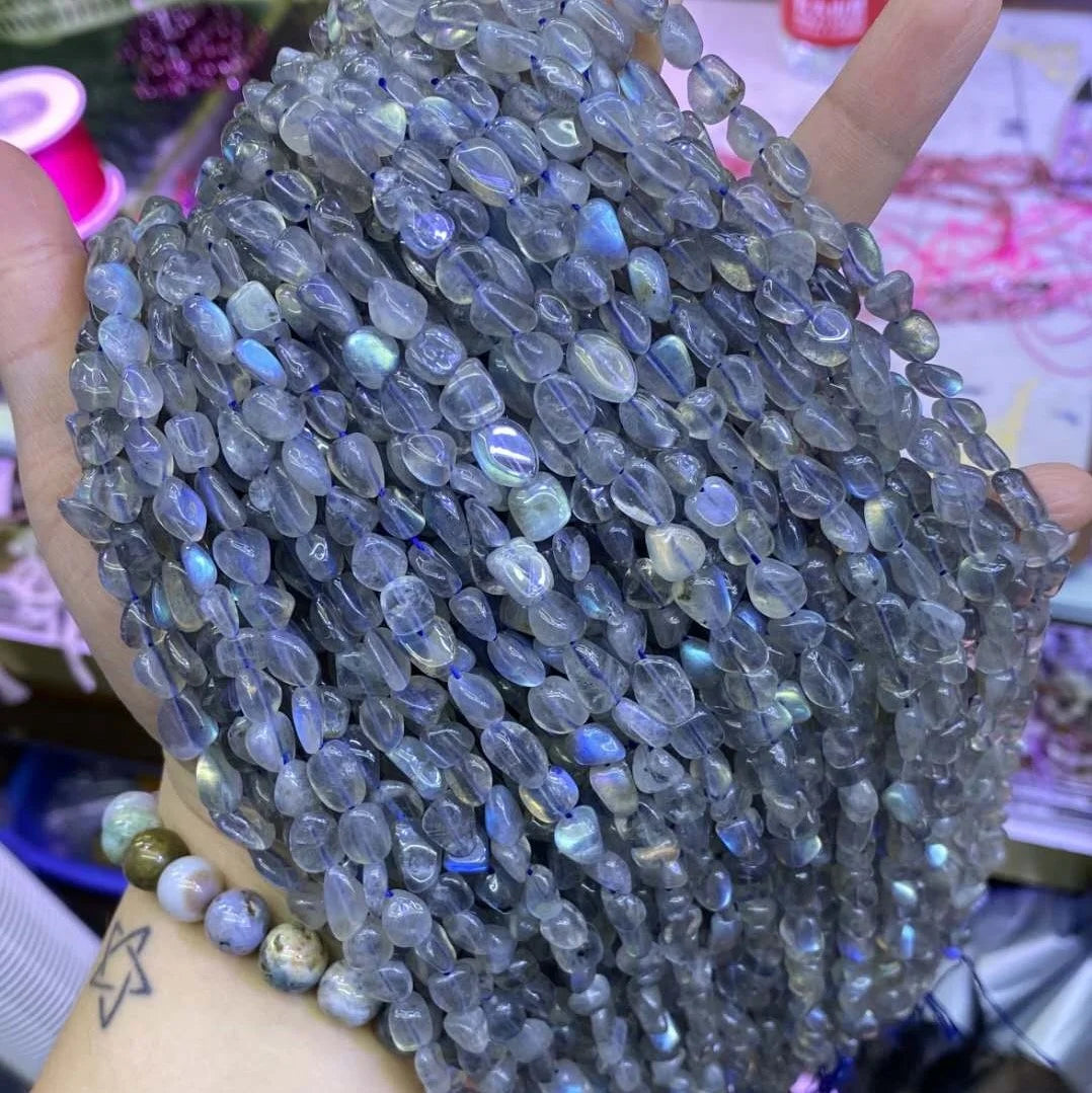 Natural 8-10mm AA Grey Labradorite Irregular Shape Beads Gravel Pebble Gemstone Beads Healing Energy Beads for Jewelry Making