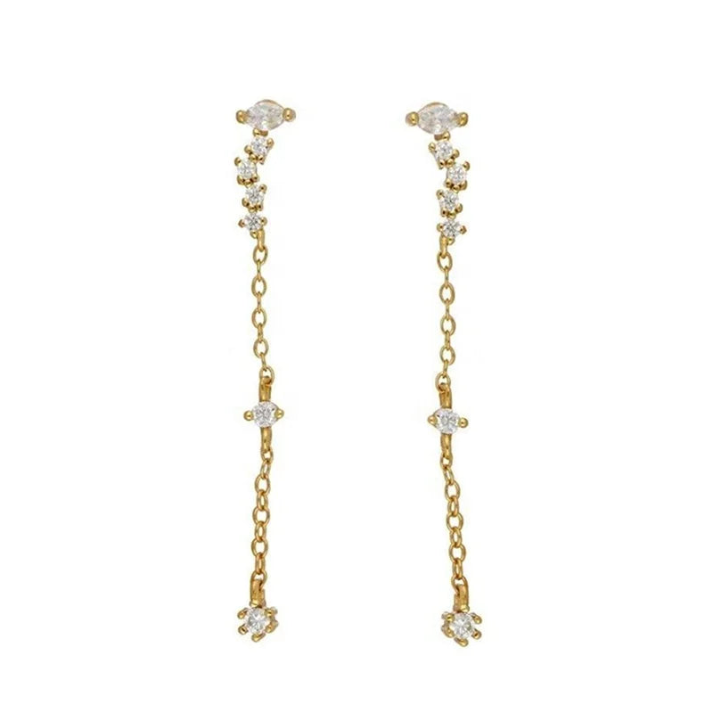 Milskye 925 Sterling Silver 18k Gold Plated Cubic Zircon Hypoallergenic Chain Drop Stud Earrings