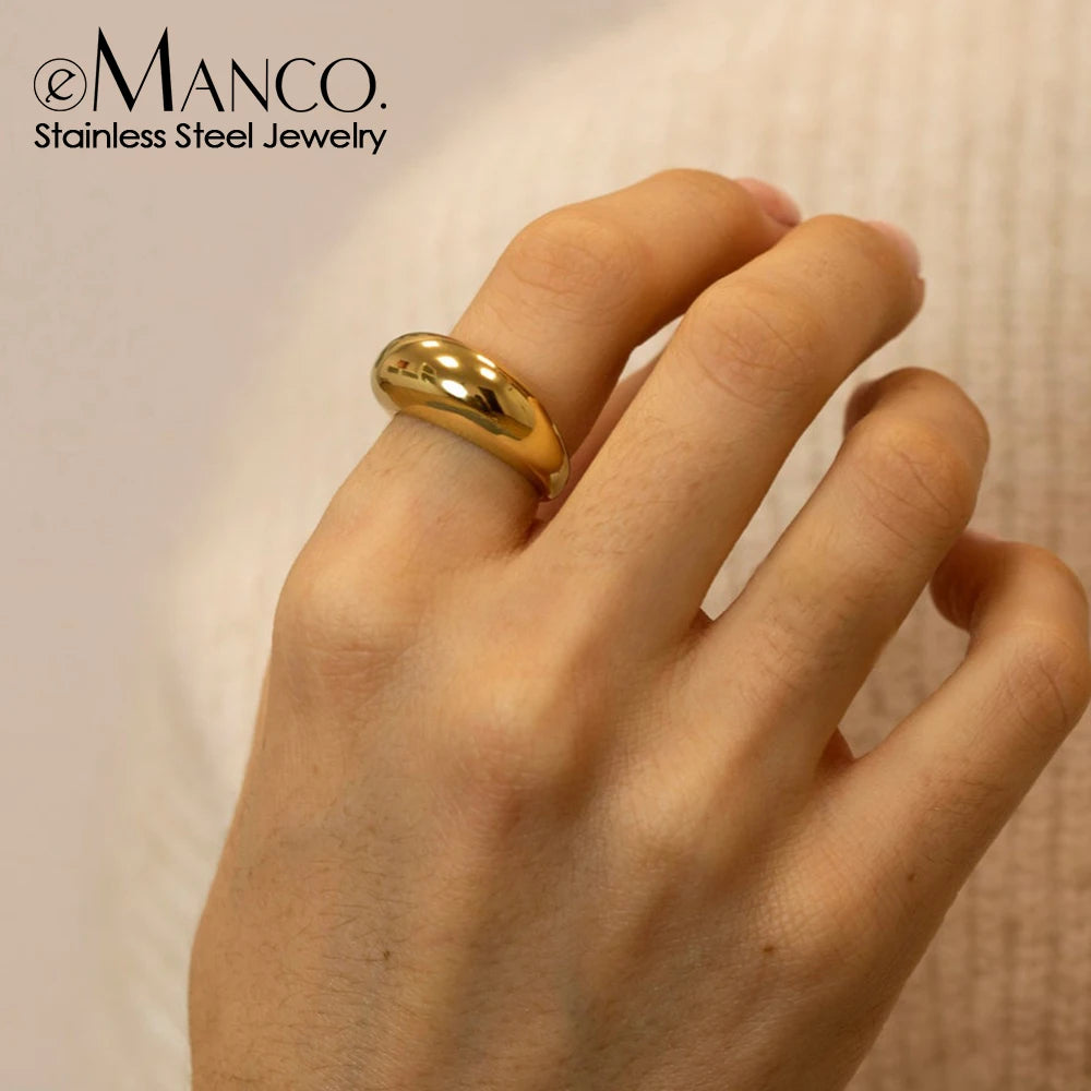 EManco Ins Hot Selling Stainless Steel Gold Plated Geometric Ring Simple Round Arc Chic Ring for Women