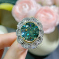 Silver 925 Original 10 Carat Brilliant Cut Pass Diamond Test Green Moissanite Blossom Wedding Ring for Women Gemstone Jewelry