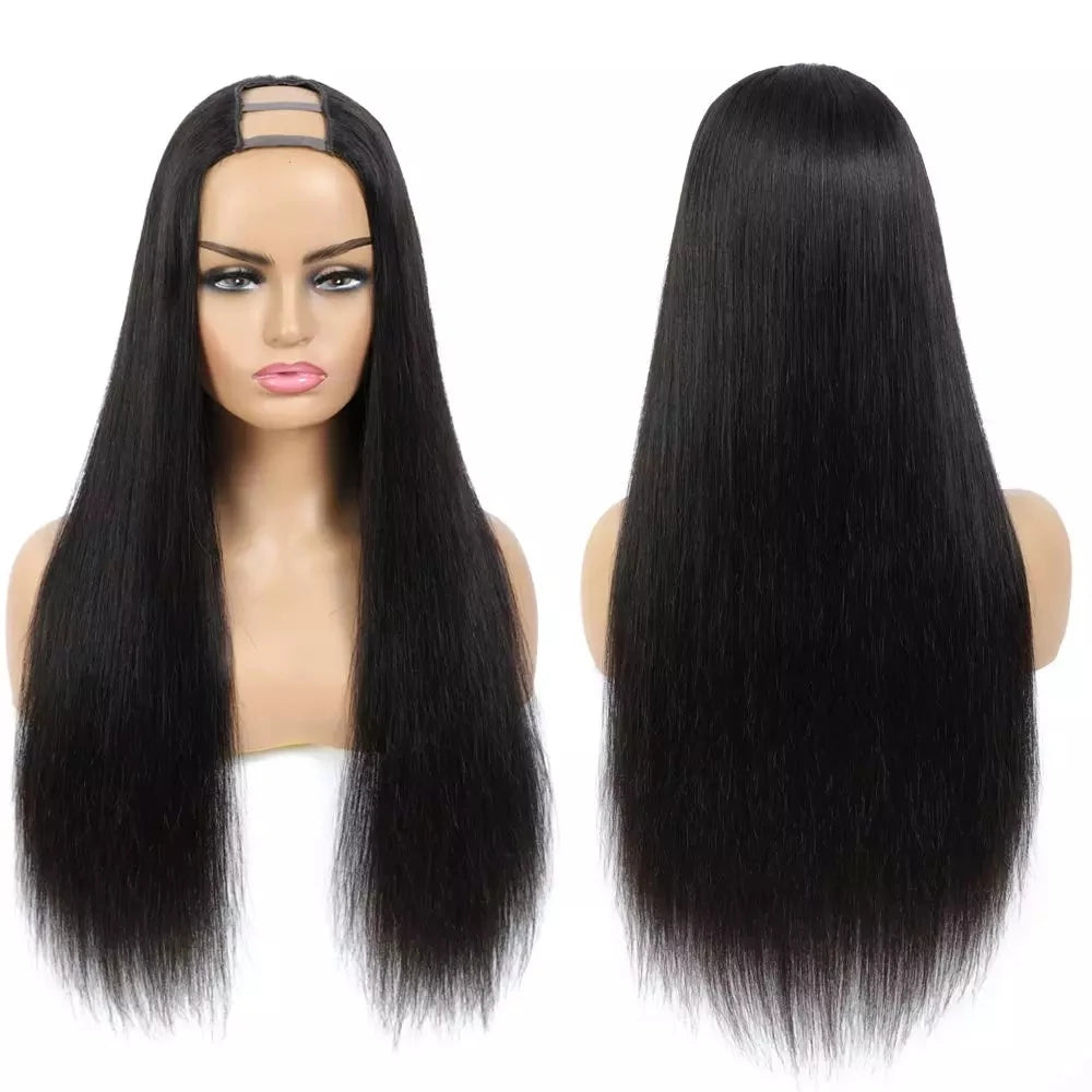 Fast Shipping Straight 100% Virgin Brazilian Human Hair Natural Color U Part Wig Peruvian 130-250 Density 8-30 Inches U Part Wig