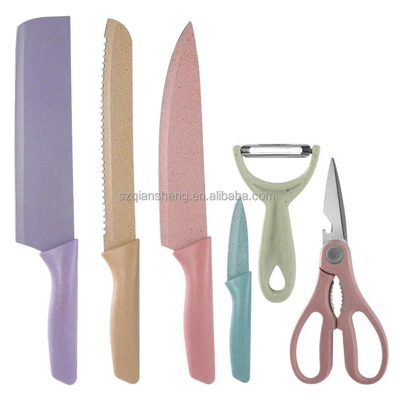 6 PCS Colors Stainless Steel Chef Knife Bread Knife Household Kitchen Knife Set