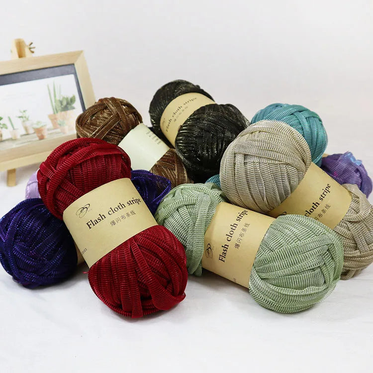 Hand-Knitting 100% Polyester Fancy Yarn Shiny and Flashing Strong Crochet for Bags Carpets Cloth