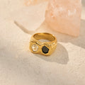 Dazan Winter New HOT Ins 18k PVD Gold Plated Stainless Steel High End Gothic Irregular Black Clear Zircon Personality Lady Ring