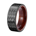 POYA Black Twill Carbon Fiber Ring Rosewood Sleeve Inlay 8mm Woven Pattern Mens Wedding Band MegaBDM
