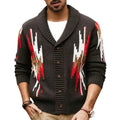 Vintage Western Men Jumpers Winter Shawl Collar Geometric Pattern Jacquard Cardigan Sweater Button Down Knitted Men's Clothing