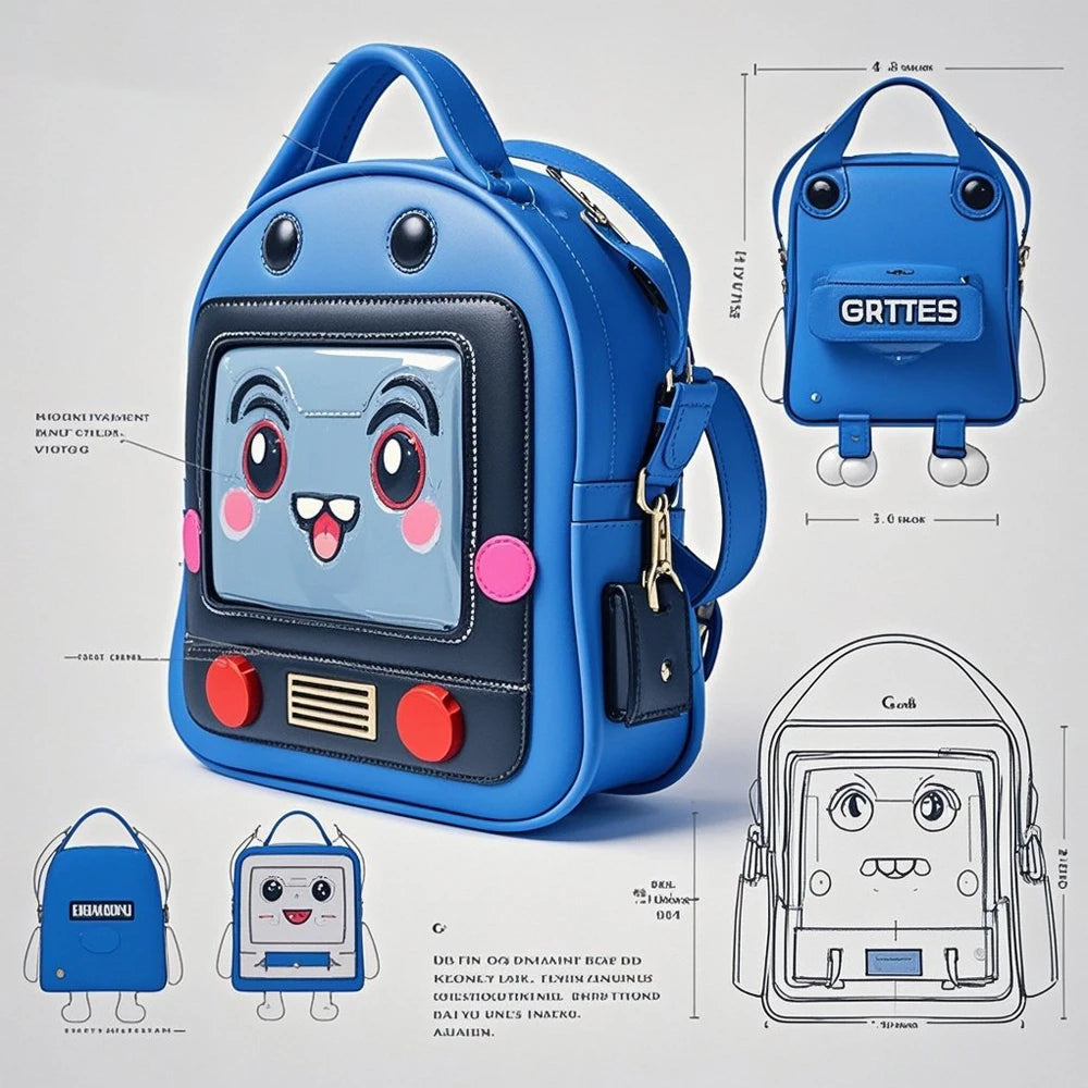 Wholesale Custom Design PU TV Monitor Ita Bag Backpack with Transparent Window Pin Display Insert