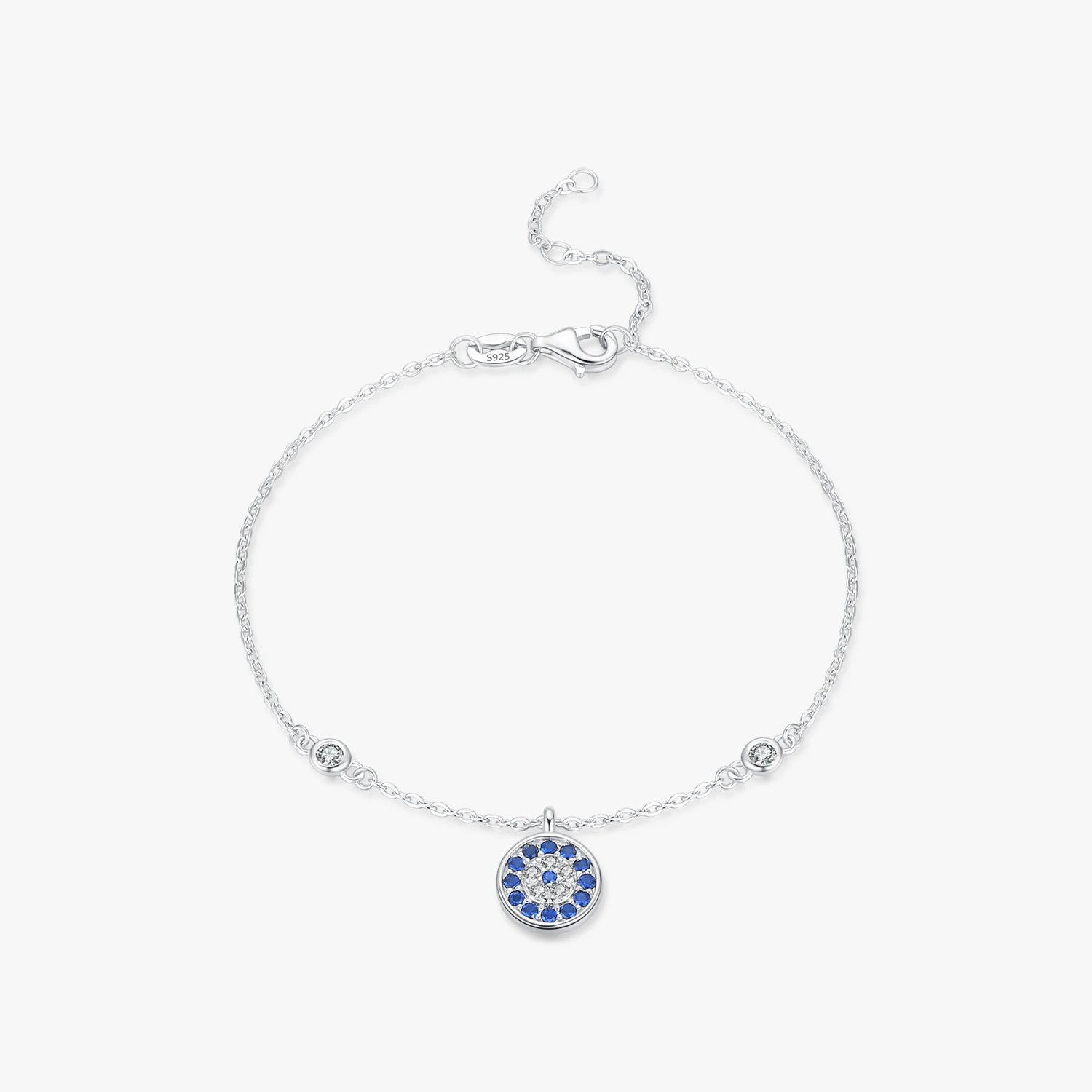 Blue Zircon Adjustable Chain Link for Women Fine Jewelry Birthday Gift 925 Sterling Silver Delicate Charm Evil Eyes Bracelet