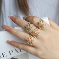 Latesr Design Fashion Jewelry Gold Plated Colorful Cubic Zirconia Leaf Open Rings for Women