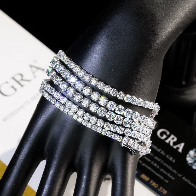 Goldleaf Customized 925 Sterling Silver Men's Tennis Bracelet Chain GRA 3-5mm Moissanite Diamond D VVS Moissanite Tennis Chain
