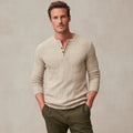 Men's Textured Linen-Blend Henley Sweater Lightweight Summer Knit