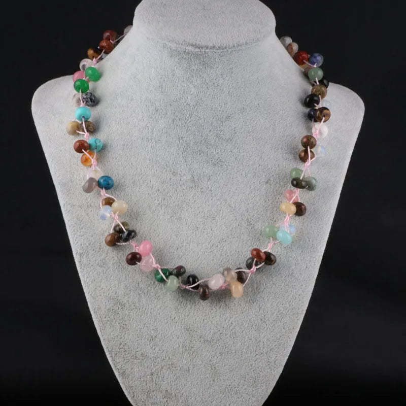 Great Varieties Wholesale Rondelle Stone Beaded Knot Necklaces Jewelry Gemstone With Alloy Findings Length 45cm 17.5"