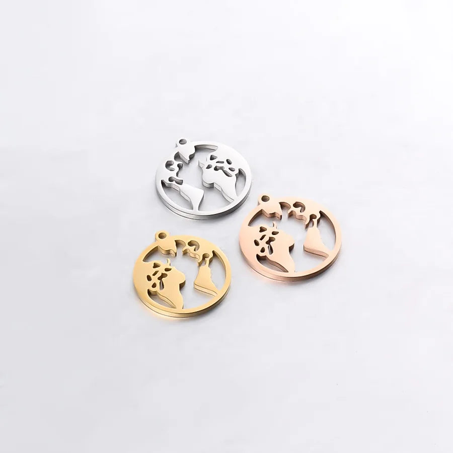 5Pcs Stainless Steel Hollow Out Round World Map Charms Pendants for DIY Jewelry Making Necklace Supplies Accessories