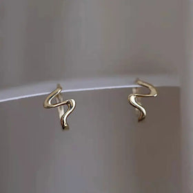 INS Simple Pure 925 Sterling Silver Geometric Wavy Shaped Small Hoop Earrings for Women Girls Jewelry