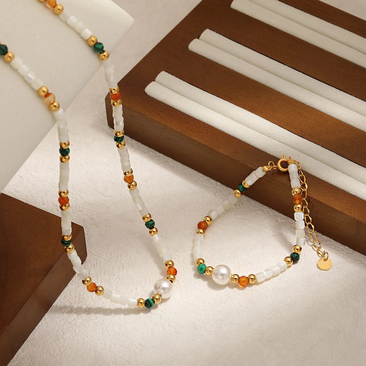 Hypoallergenic Colorful Natural Stone Bracelets Necklaces Stainless Steel Jewelry for Women