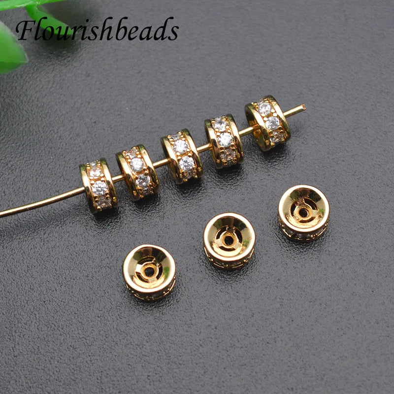 Anti Fading Gold Plated CZ Paved Brass Roundel Spacer Loose Beads for Jewelry Making