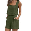 Women's Two Piece Linen Shorts Cropped Top Suit Light Summer Holiday Beach Wear Casual Suit for Holiday Travel Wear