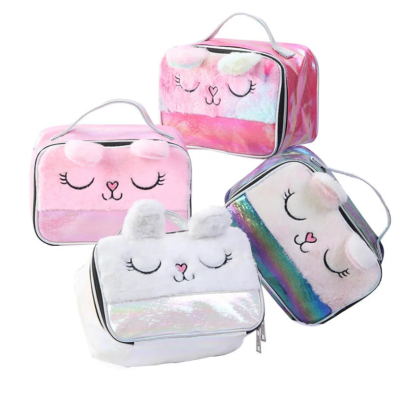 New Creative Travel Makeup Bag Plush 3D Laser Portable Wash Bag