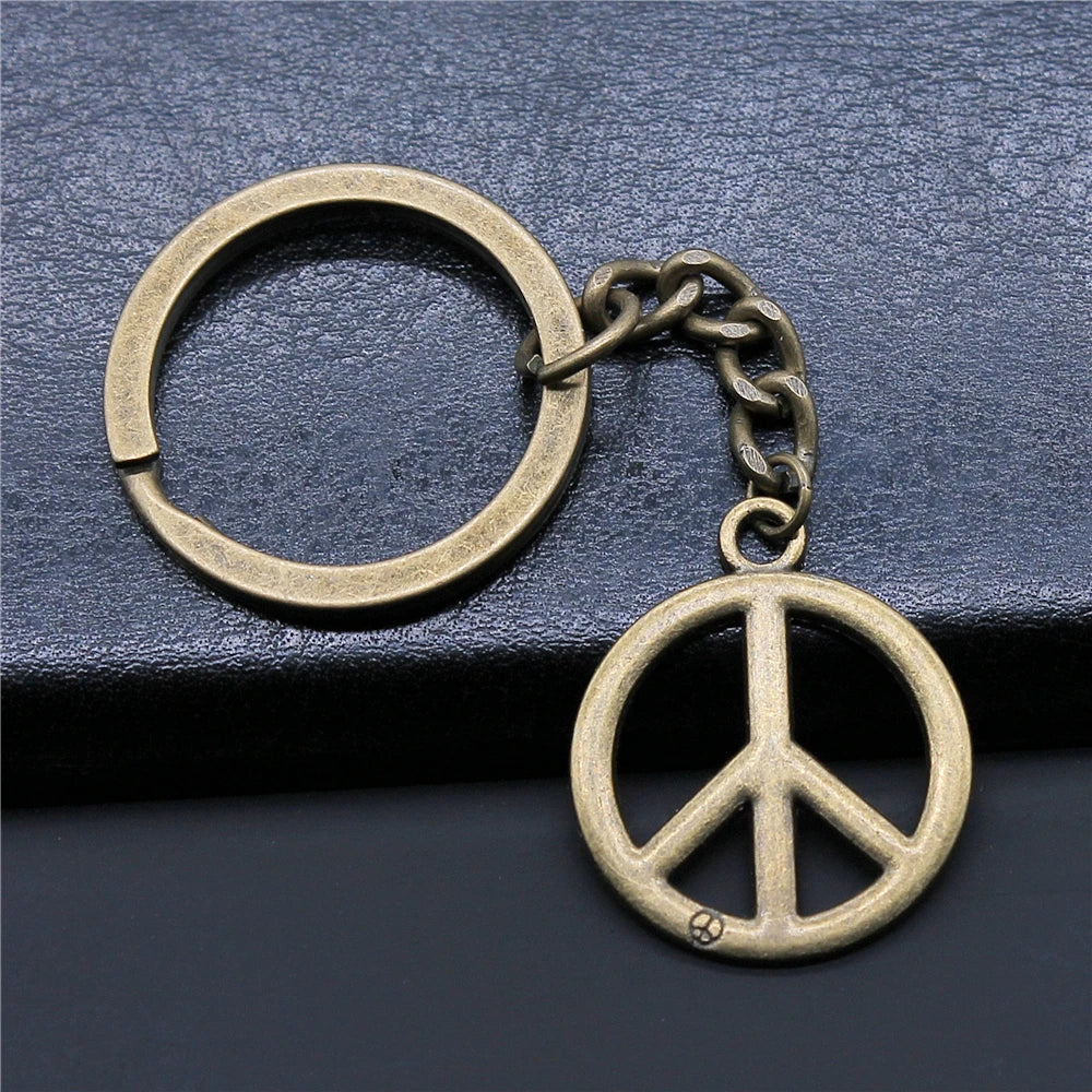 WYSIWYG 23mm Antique Bronze Plated Zinc Alloy Peace Symbol Key Chain Souvenirs Gift P1-ABD-C11302