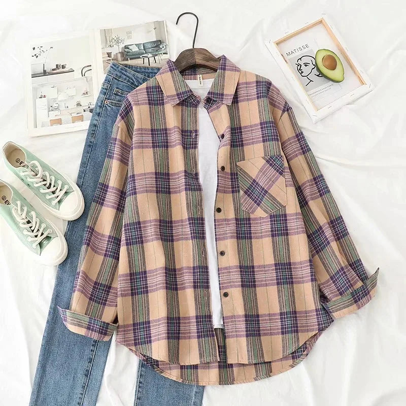 Shirt Factory Custom Polyester Long Sleeve Wholesale Plaid Flannel Shirt Unisex