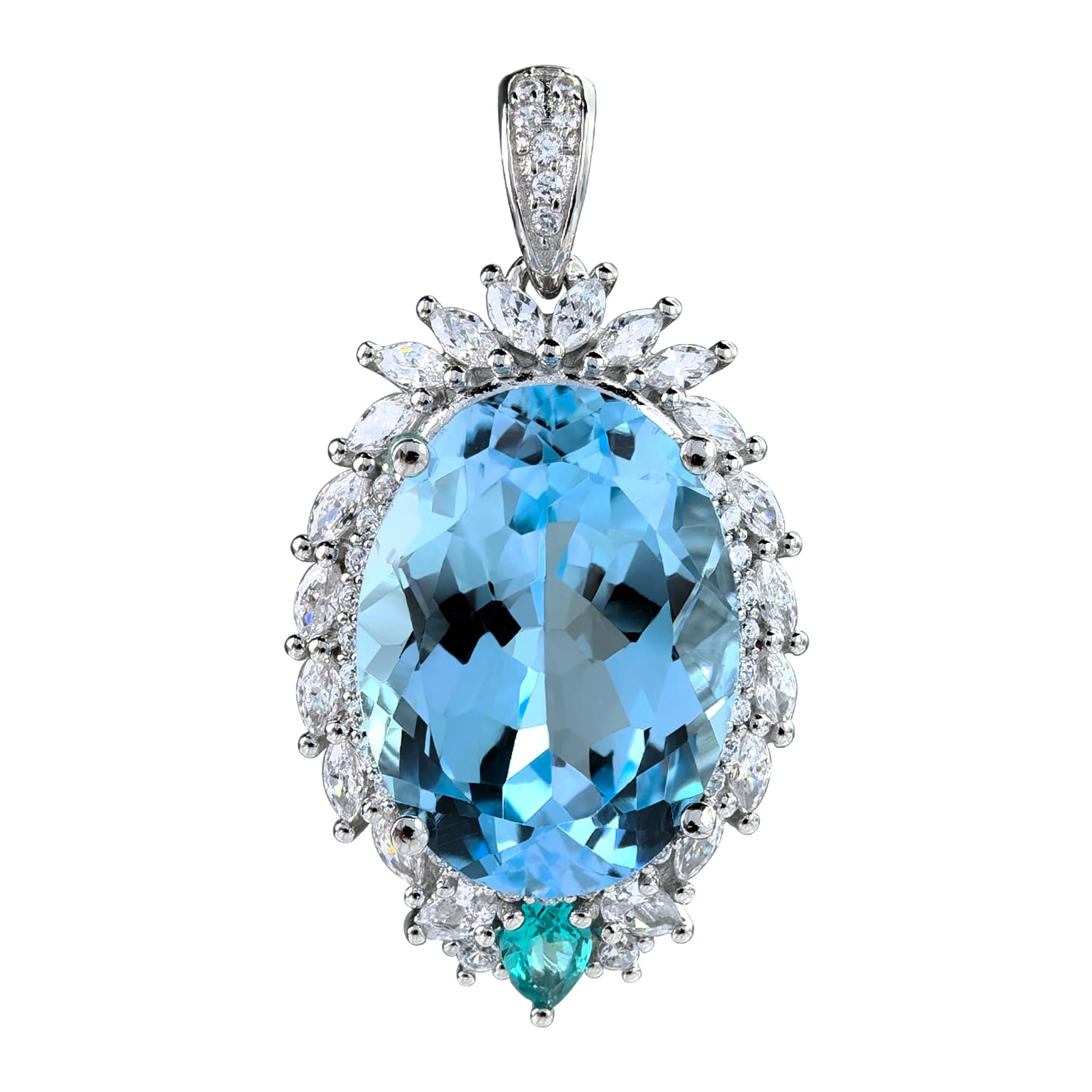 Sparkling Rhodium Plated Silver 925 Natural Sky Blue Topaz Pendant Women's Anniversary Gift Chic Charm Pendants