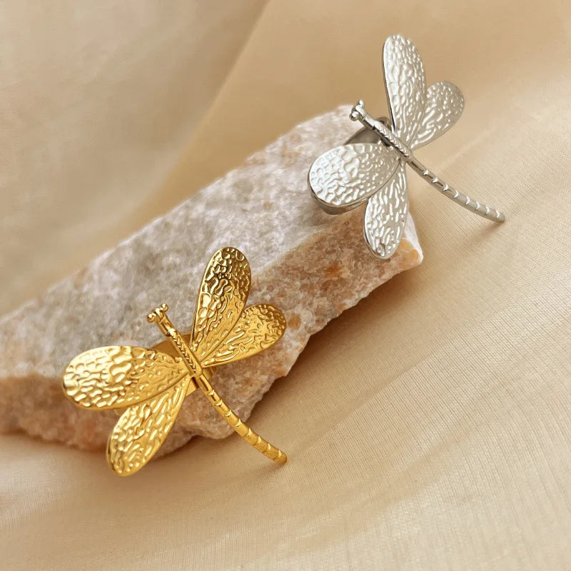 New Dragonfly Ring Stainless Steel Plated 14K Gold Open End Couple Titanium Steel Fashion Ins Ring